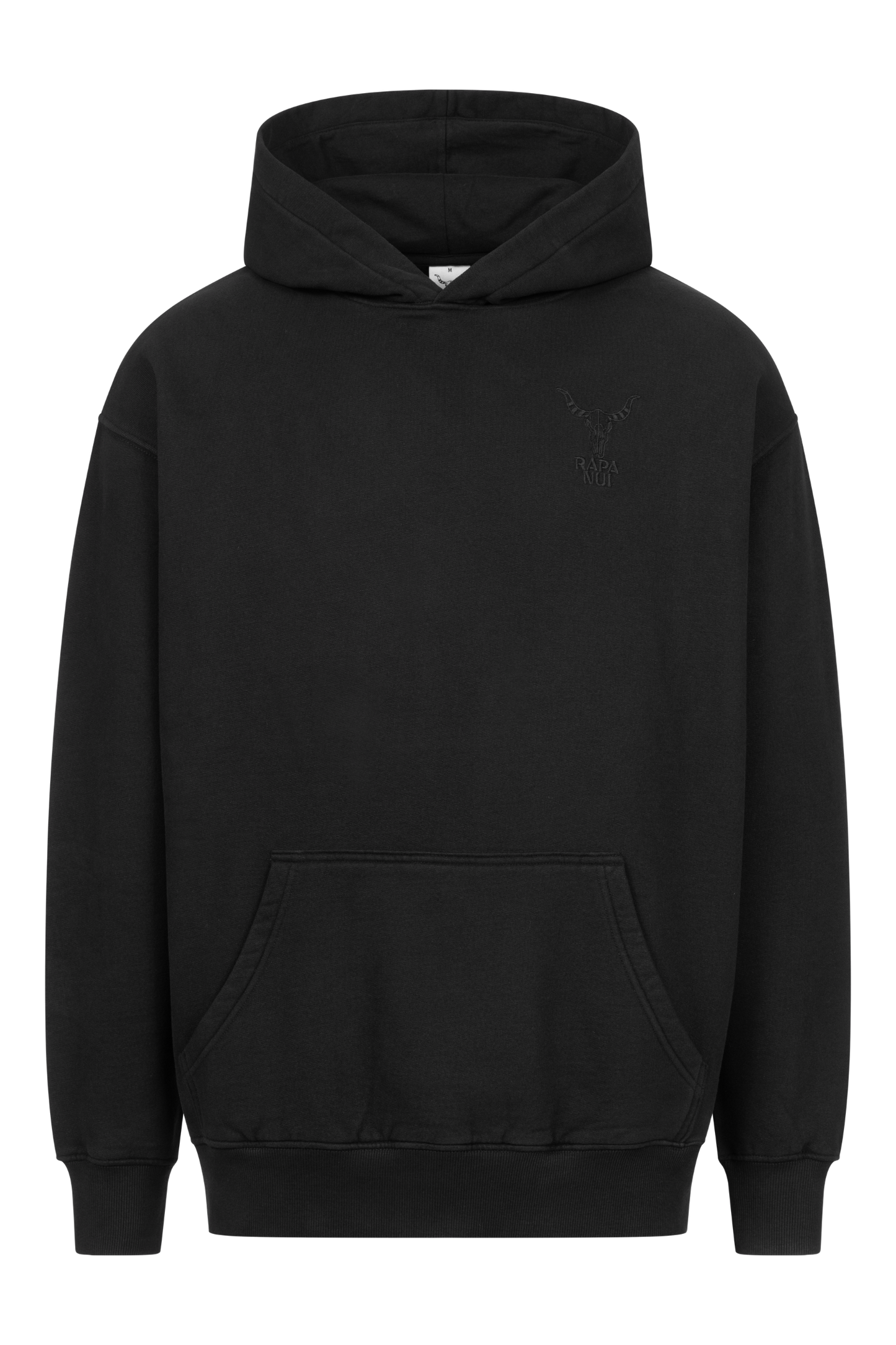 Rapanui Oversize Logo Hoodie aus GOTS Bio Baumwolle, Unisex, schwarz